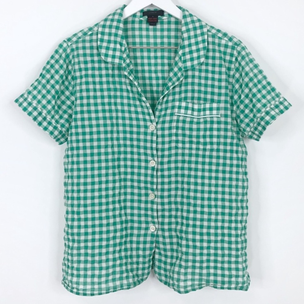 J Crew Gingham Plaid Short Sleeve Button
Down Top